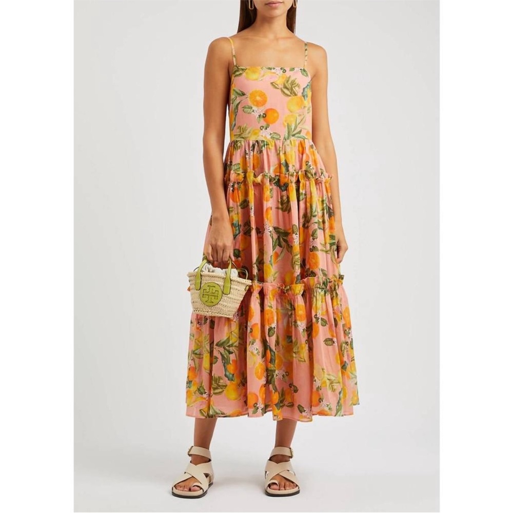 Cara Cara Harbour Island Printed Cotton Voile Midi Dress M 6 8